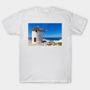 Great view at the port and Chora from a windmill of Mykonos, Greece T-Shirt